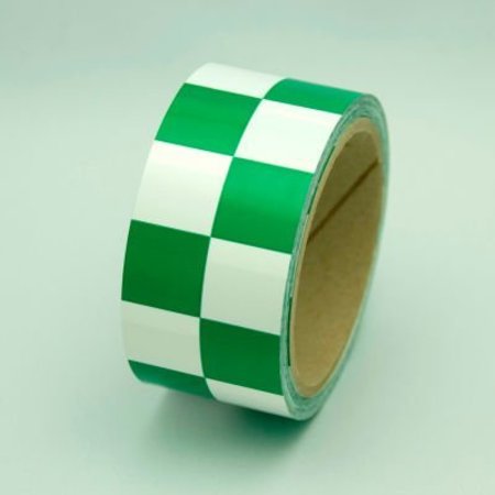 TOP TAPE AND LABEL Hazard Marking Tape, Green/White Checker, 2"W x 54'L Roll, LCB213 LCB213